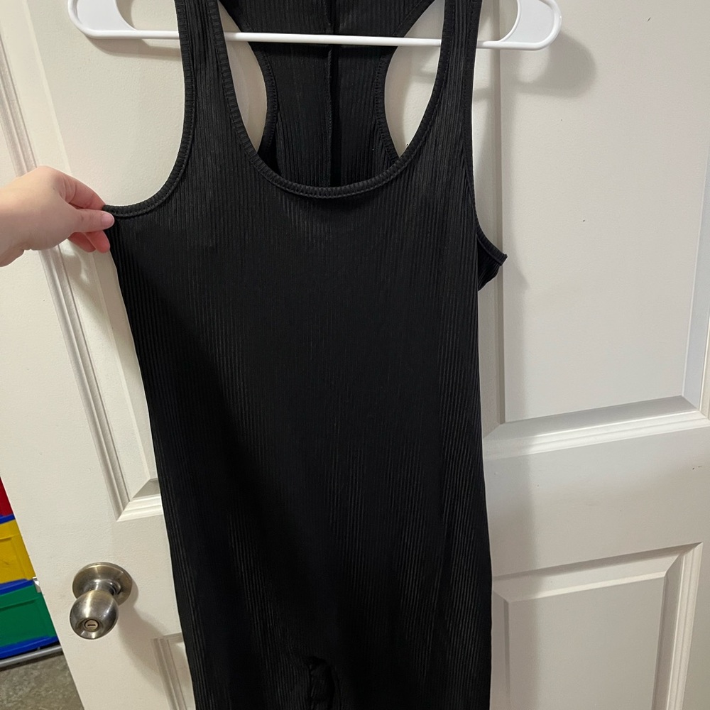 Black Ribbed Sleeveless Jumpsuit